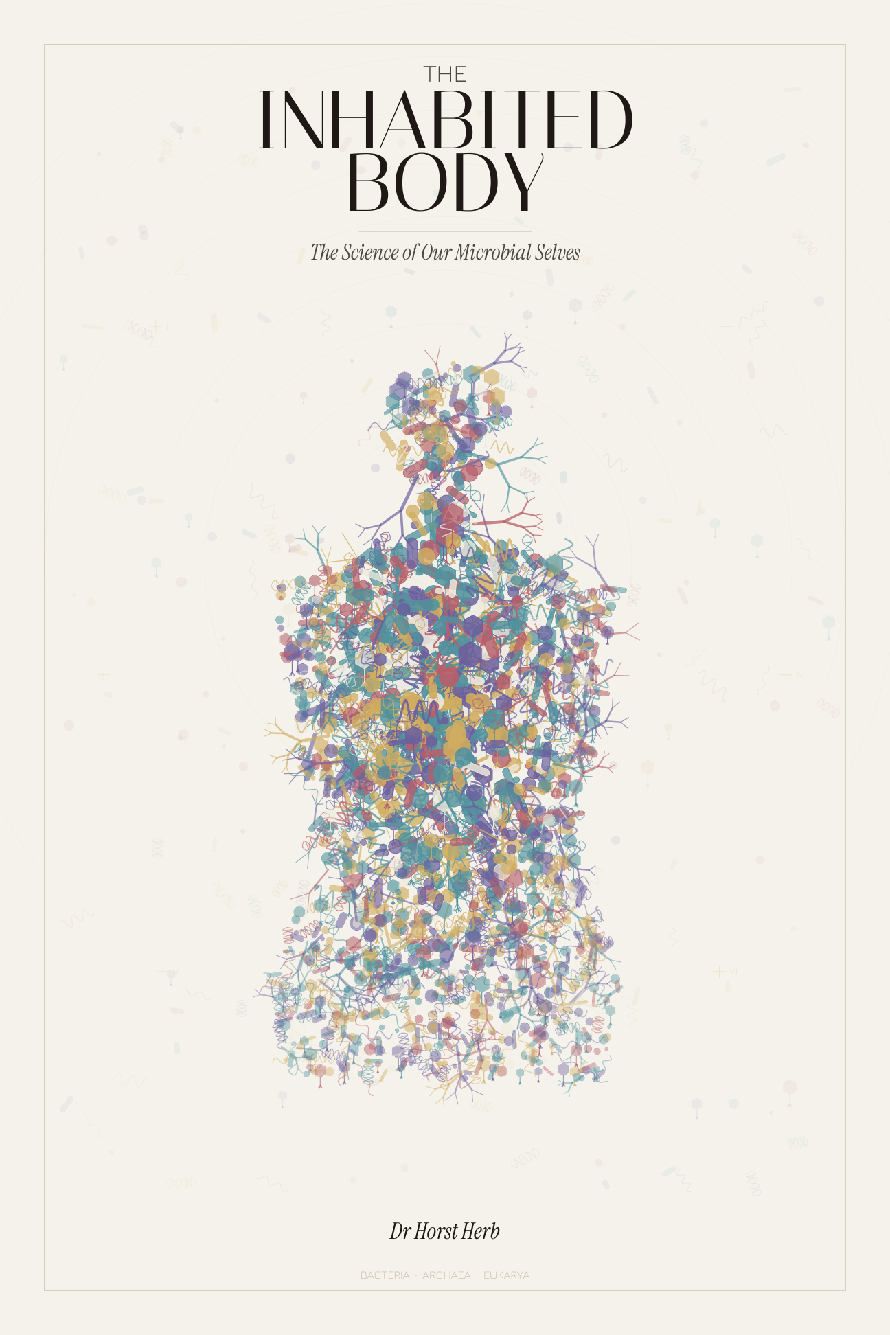 The Inhabited Body book cover — a human silhouette composed of microbial organisms